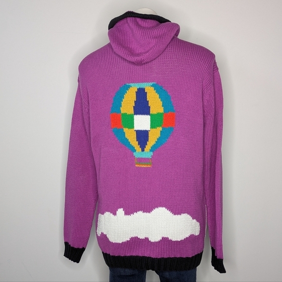 Vintage Allen Innovation Purple Knit Hot Air Balloon Zip Up Hoodie Sweater XXL - Picture 6 of 8